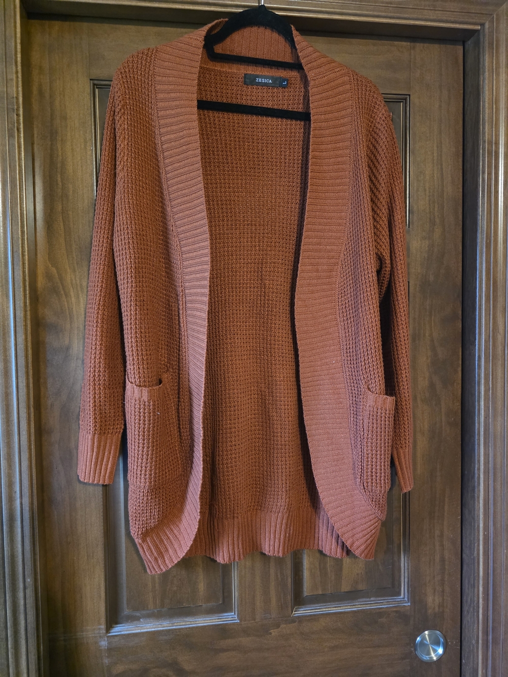 Open-Front Rust Knit Cardigan